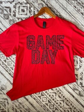 Gildan Red 'GAME DAY' Graphic Tee with Black Patterned Lettering